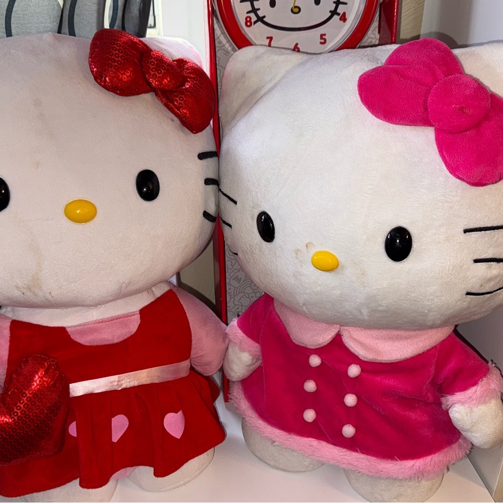Hello Kitty Plush Dolls in Red and Pink Outfits